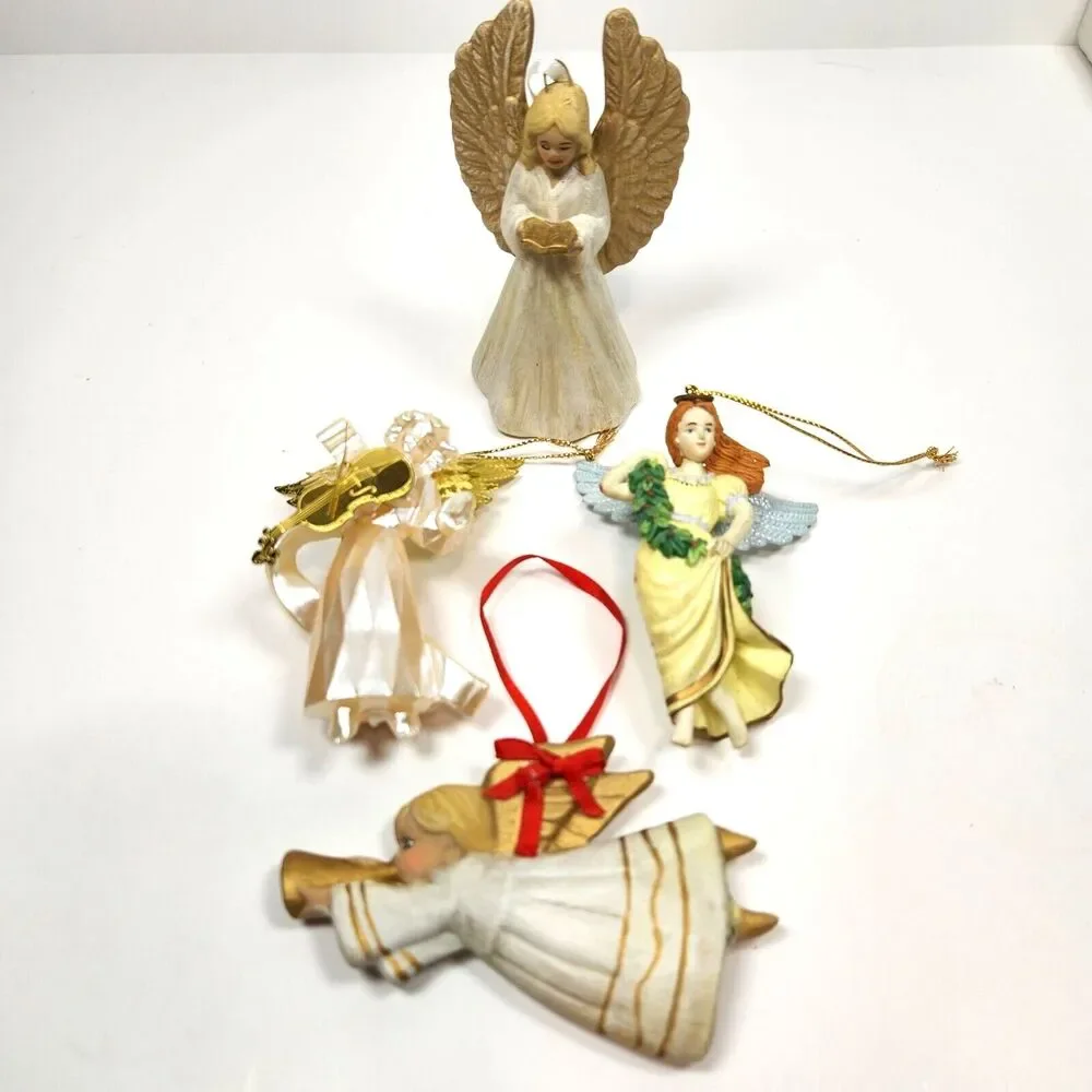 Vintage Angel Christmas Ornament Lot of 4 Ceramic Plastic Metal Hanging 4